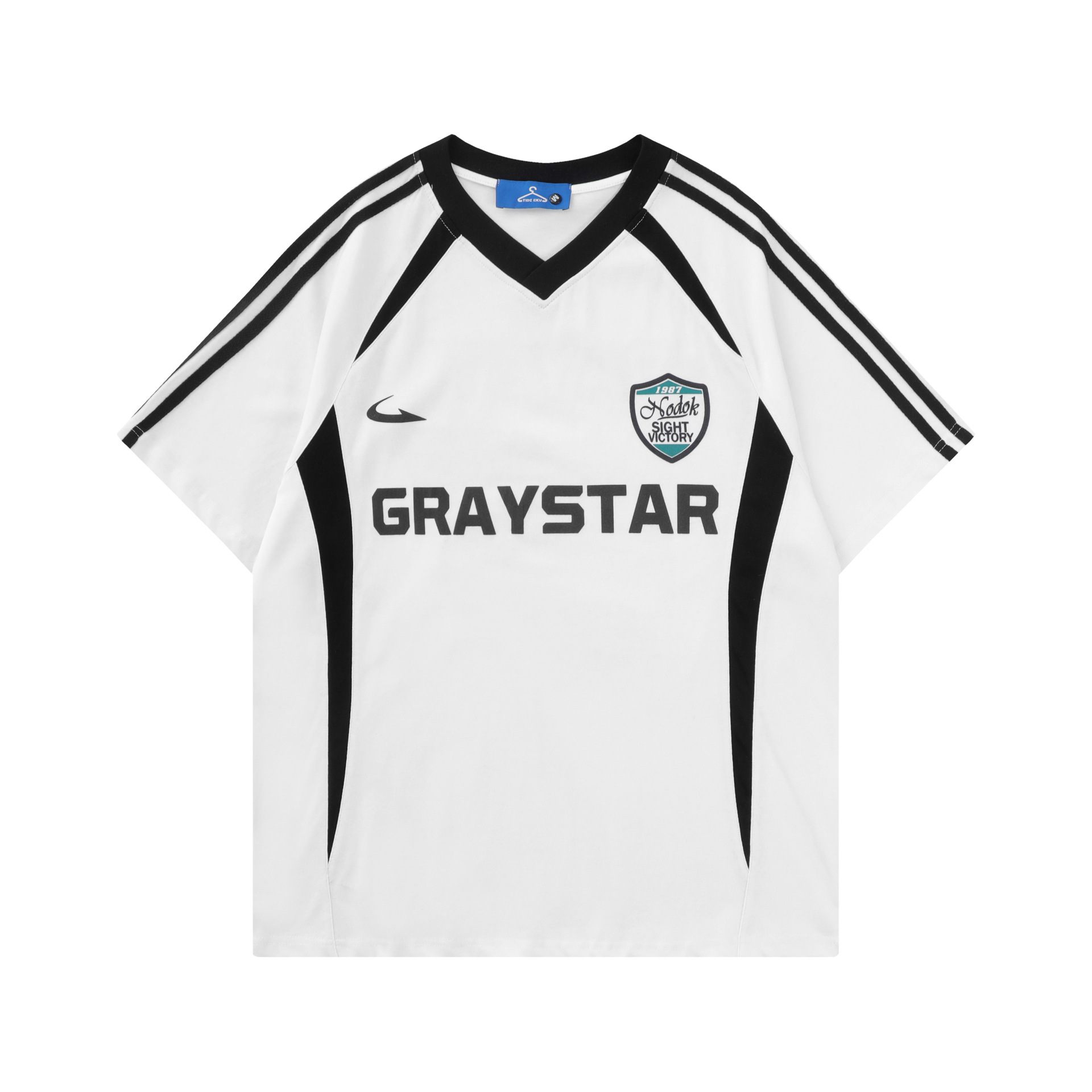 [당일발송/주문폭주] 가바바  남녀공용 더블 스트라이프 V넥 오버핏 반팔 티셔츠 G77194 (빅사이즈 S~XL) 상세 이미지 6