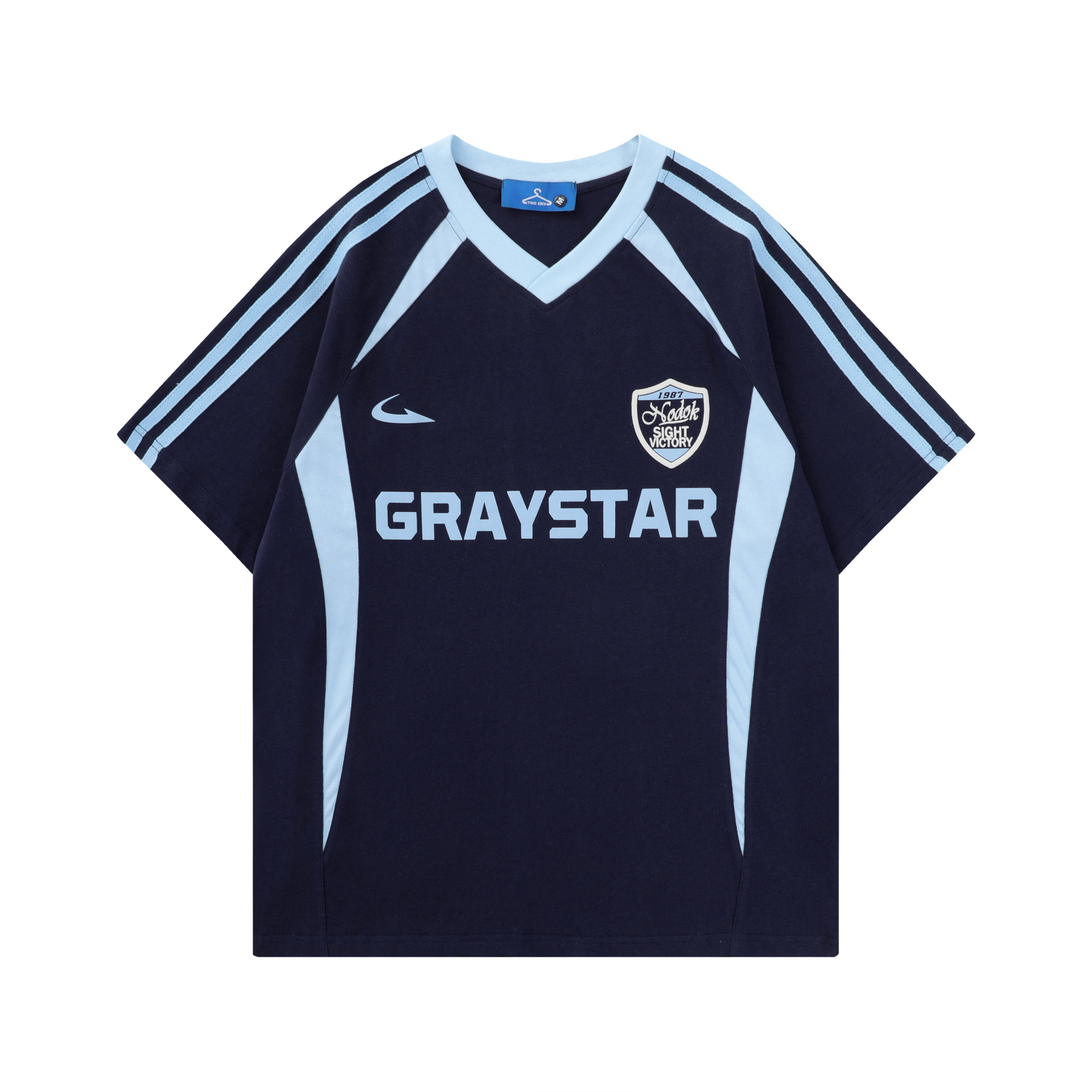 [당일발송/주문폭주] 가바바  남녀공용 더블 스트라이프 V넥 오버핏 반팔 티셔츠 G77194 (빅사이즈 S~XL) 상세 이미지 8