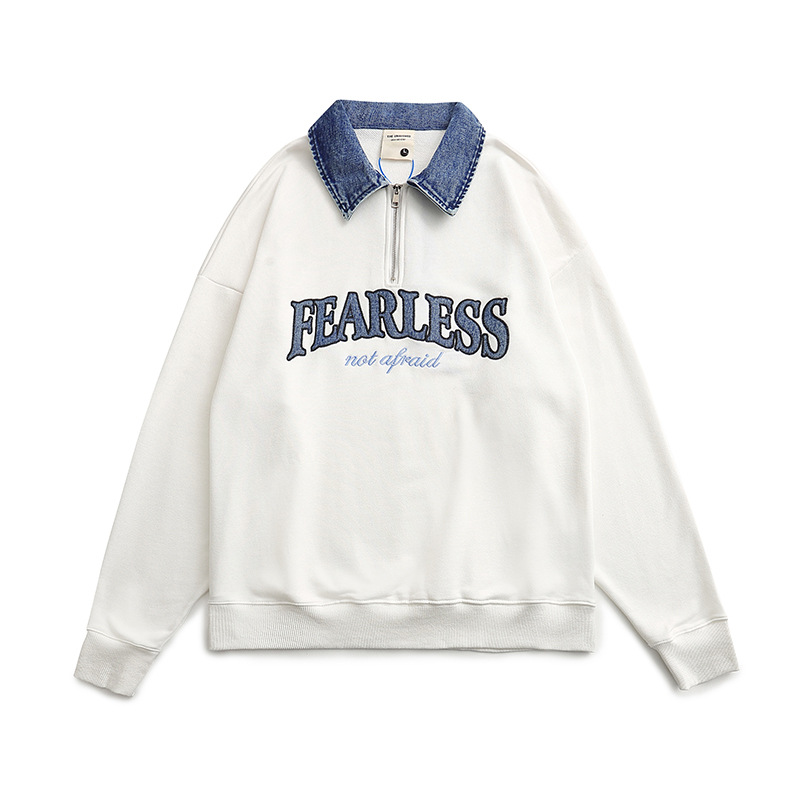 [당일발송/주문폭주] 가바바  남녀공용 FEARLESS 포인트의 오버핏 데님 카라 긴팔 티셔츠 G77504 (빅사이즈 M~2XL) 상세 이미지 7
