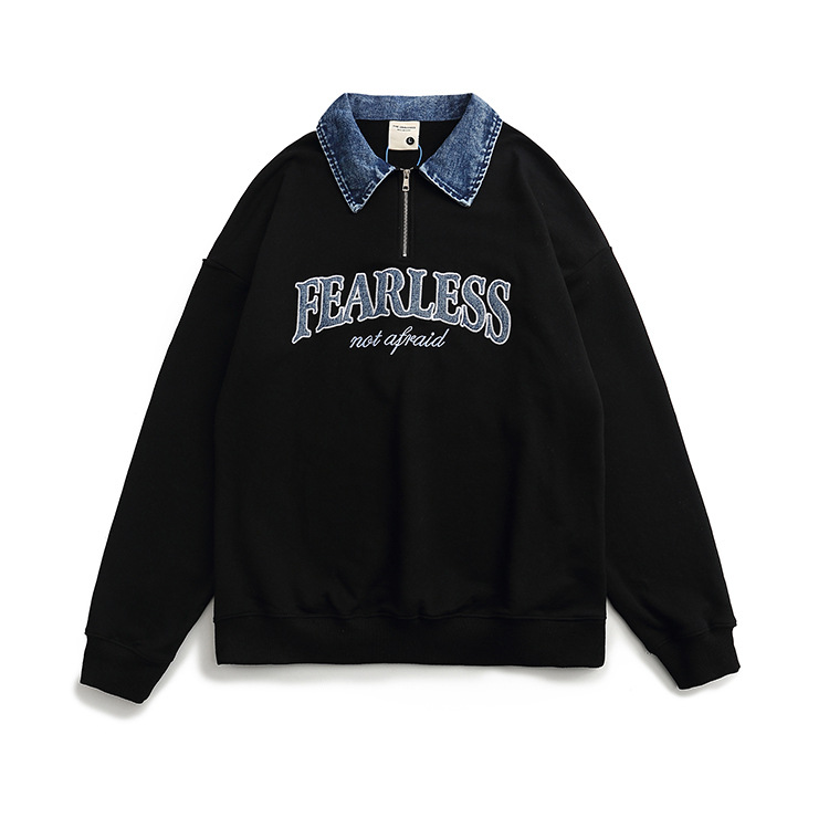 [당일발송/주문폭주] 가바바  남녀공용 FEARLESS 포인트의 오버핏 데님 카라 긴팔 티셔츠 G77504 (빅사이즈 M~2XL) 상세 이미지 9